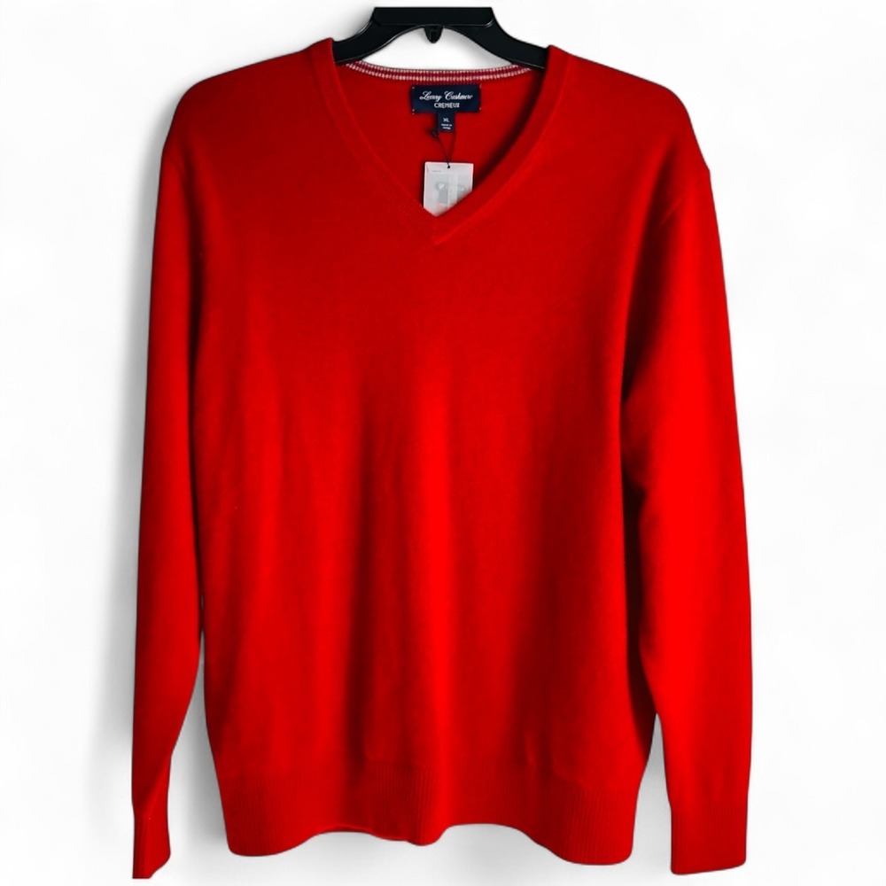Daniel Cremieux Mens XL Cherry Red V-Neck 100% Luxury Cashmere Pullover NWT